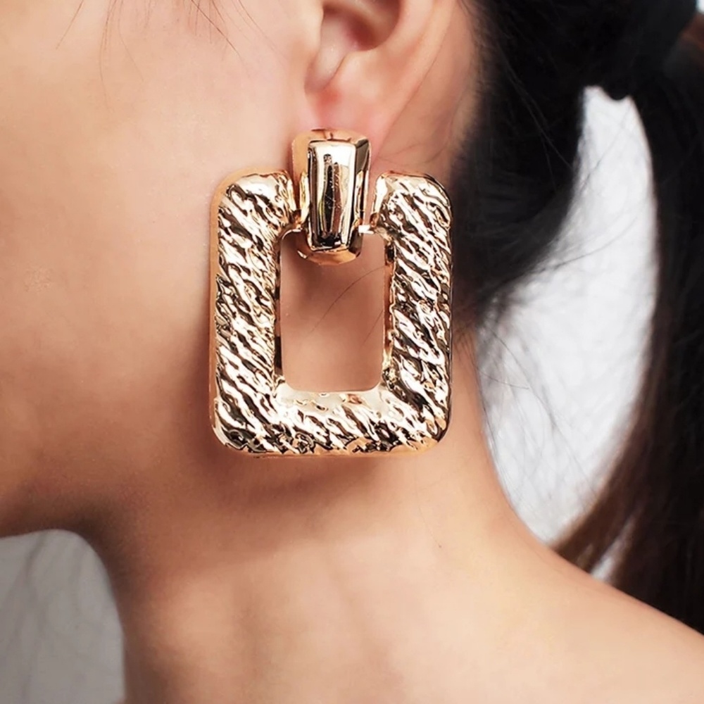 Bold Gold Rectangle Dangle Earrings